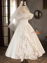 White Satin Spaghetti Straps Wedding Dress