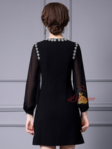Black Long Sleeve Crystal Mother Of The Bride Dress