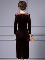 Burgundy Velvet Sequins Mother Of The Bride Dress