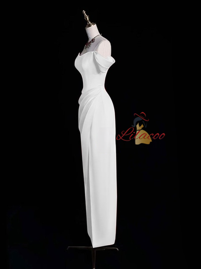 Simple White Satin Pleats Wedding Dress