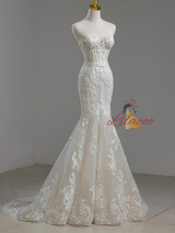 Mermaid Tulle Long Sleeve Appliques Wedding Dress