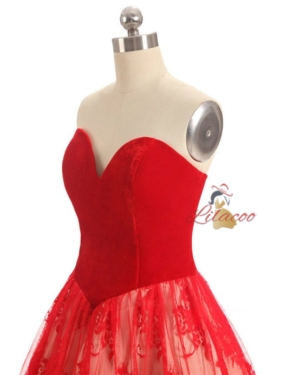 Red Sweetheart Velvet Lace Homecoming Dress