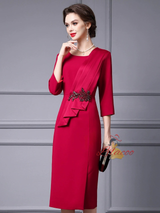 Red Pleats Crystal Mother of the Bride Dress