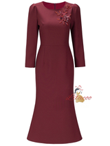 Burgundy Long Sleeve Mother of the Bride Dress