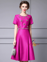 Fuchsia Satin Beading Crystal Mother Of The Bride Dress