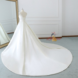 White Satin Backless Wedding Dress