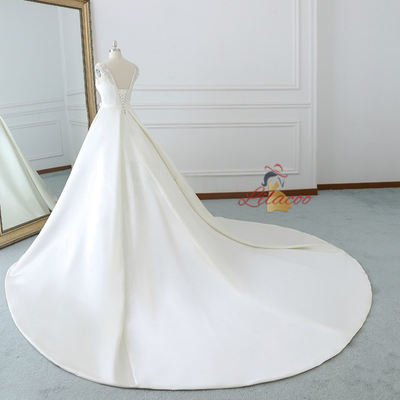 White Satin Backless Wedding Dress