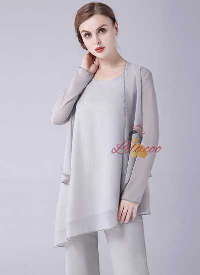 Gray Chiffon 3 Piece Mother Of The Bride Dress