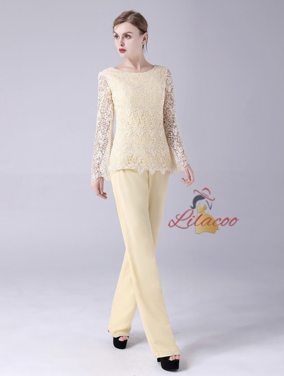Yellow Chiffon Lace Mother Of The Bride Dress