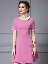 Pink Purple Short Sleeve Mother Of The Bride Dress