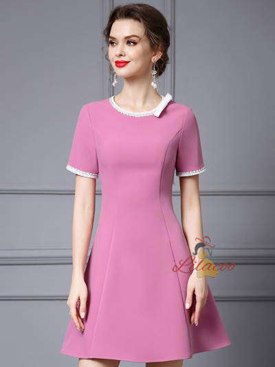 Pink Purple Short Sleeve Mother Of The Bride Dress