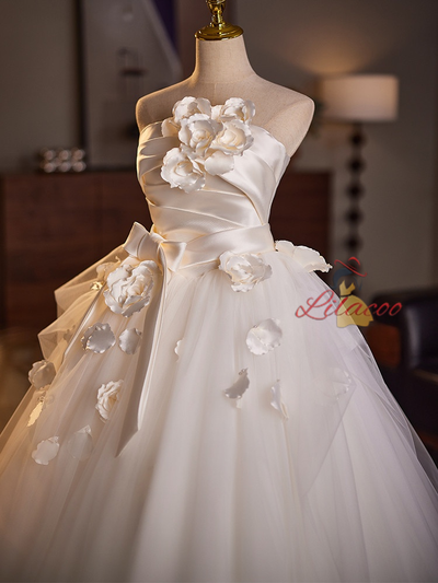 Ivory White 3D Flower Wedding Dress