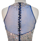 Navy Blue Beaded Crystals Homecoming Dress