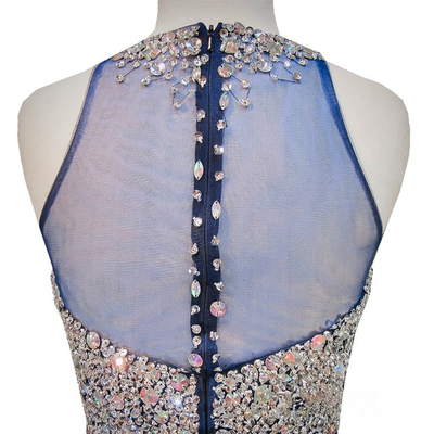 Navy Blue Beaded Crystals Homecoming Dress