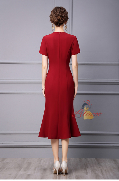 Burgundy Mermaid Short Sleeve Mother Of The Bride Dress