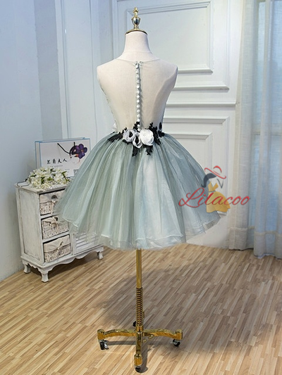 Gray Tulle 3D Appliques Homecoming Dress