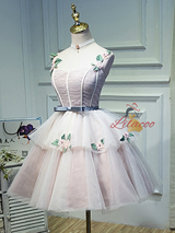 Pink Tulle Straps Appliques Homecoming Dress
