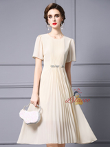 Apricot Short Sleeve Pleats Mother Of The Bride Dress