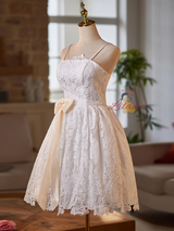 White Lace Straps Homecoming Dress