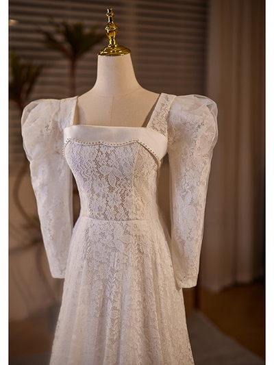 White Lace Long Sleeve Wedding Dress