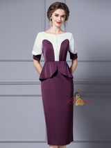Purple Short Sleeve Beading Mother Of The Bride Dress