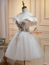 Ivory White Appliques Beading Homecoming Dress