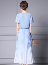 Gradient Blue Pleats Mother of the Bride Dress