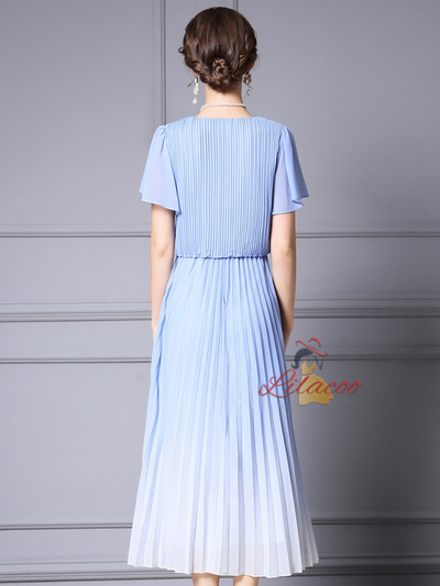 Gradient Blue Pleats Mother of the Bride Dress