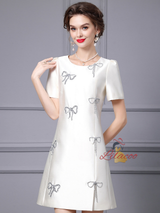 White Satin Short Sleeve Mother Of The Bride Dress
