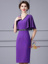 Purple V-neck Beading Mother Of The Bride Dress
