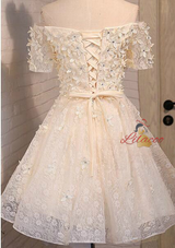 Yellow Lace 3D Flower Homecoming Dress