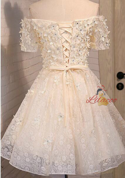 Yellow Lace 3D Flower Homecoming Dress