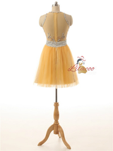 Yellow Tulle Beading Crystal Homecoming Dress