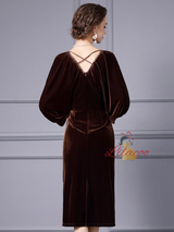 Coffee Velvet Mother Of The Bride Dress
