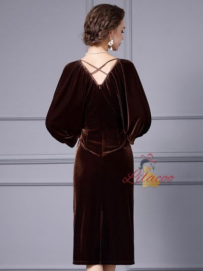 Coffee Velvet Mother Of The Bride Dress