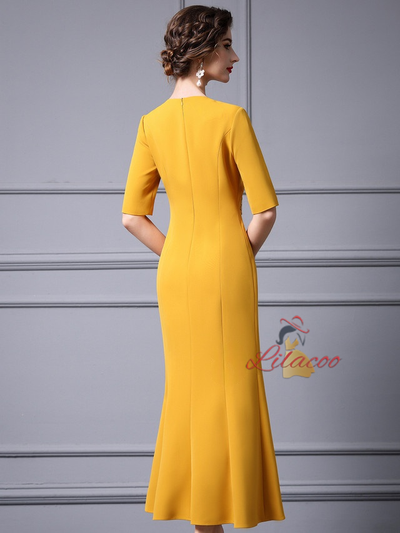 Yellow Short Sleeve Mother Of The Bride Dress