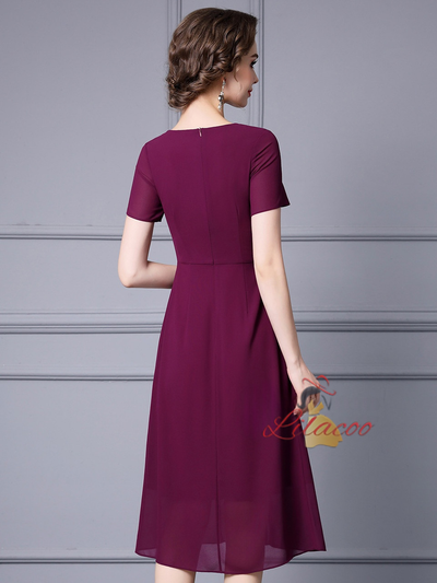Purple Short Sleeve Pleats Mother Of The Bride Dress