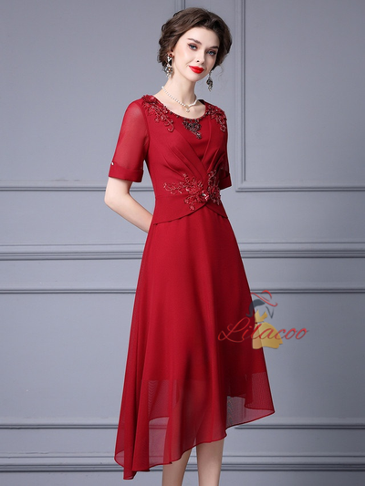 Burgundy Chiffon Mother Of The Bride Dress