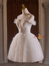 White Tulle Lace Beading Homecoming Dress