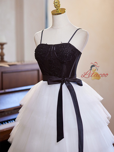 White Tulle Spaghetti Straps Homecoming Dress