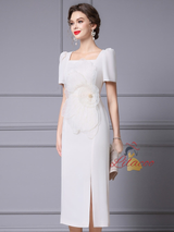 White Short Sleeve Lace Mother Of The Bride Dress