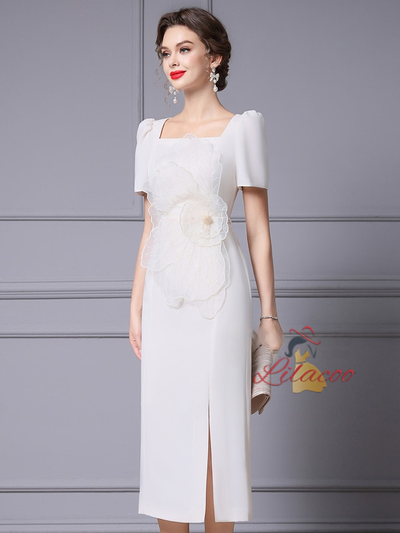 White Short Sleeve Lace Mother Of The Bride Dress