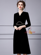 Black Velvet V-neck Mother Of The Bride Dress