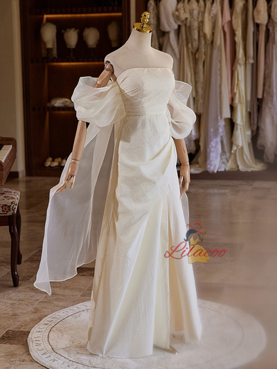 Ivory Strapless Pleats Wedding Dress