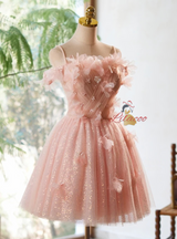 Pink Tulle Sequins Flower Homecoming Dress