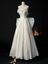 Ivory Satin Strapless 3D Flower Wedding Dress