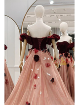 Burgundy Velvet 3D Flower Prom Dress