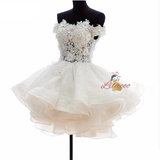 White Tulle Lace Off the Shoulder Homecoming Dress