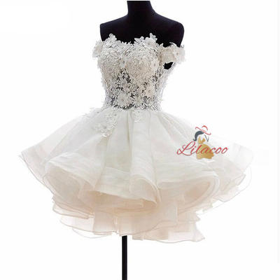 White Tulle Lace Off the Shoulder Homecoming Dress