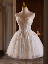 Beige Tulle Beading Homecoming Dress